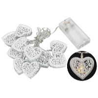 Platinium Instalație de lumină LED - inimi metalice, 1,6 m, alb cald