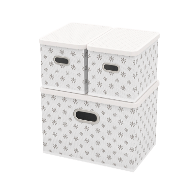 HomeLife Cutie de depozitare cu capac, set de 3 bucăți - flori albe