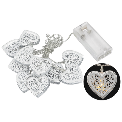 Platinium Instalație de lumină LED - inimi metalice, 1,6 m, alb cald