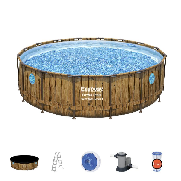 Bestway Piscină Power Steel Wood Swim Vista 4,88 x 1,22 m cu accesorii