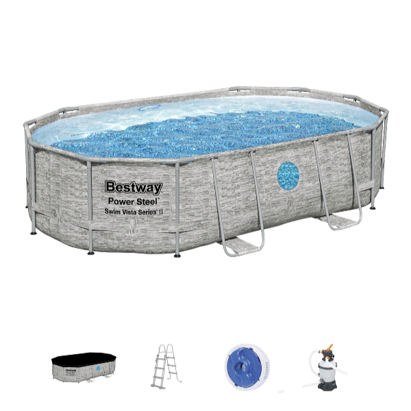 Bestway Piscină Power Steel Stacked Stone Swim Vista 4,88 x 3,05 x 1,07 m cu accesorii