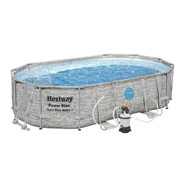 Bestway Piscină Power Steel Stacked Stone Swim Vista 4,88 x 3,05 x 1,07 m cu accesorii