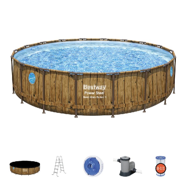 Bestway Piscină Power Steel Wood Swim Vista 5,49 x 1,22 m cu accesorii