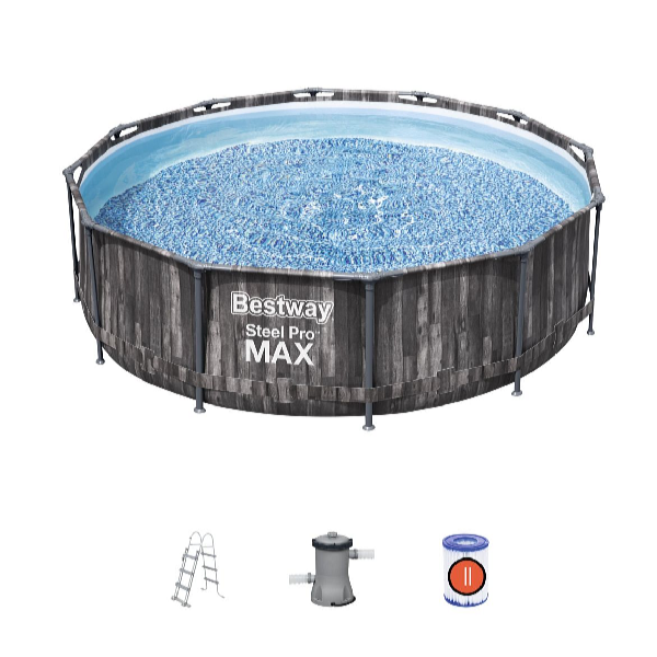 Bestway Piscină Steel Pro Max Wood 3,66 x 1 m cu accesorii