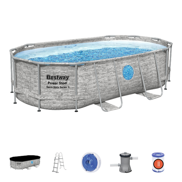 Bestway Piscină Power Steel Stacked Stone Swim Vista 4,27 x 2,5 x 1 m cu accesorii
