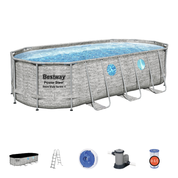 Bestway Piscină Power Steel Stacked Stone Swim Vista 5,49 x 2,74 x 1,22 m cu accesorii