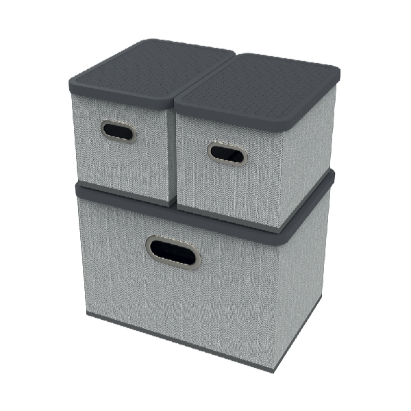 HomeLife Cutie de depozitare cu capac, set de 3 bucăți - gri