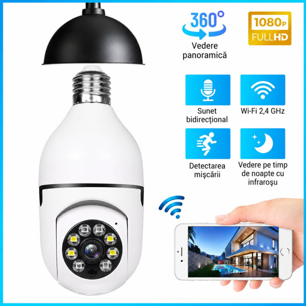 Platinium Cameră de supraveghere 3D WiFi wireless BULB E27