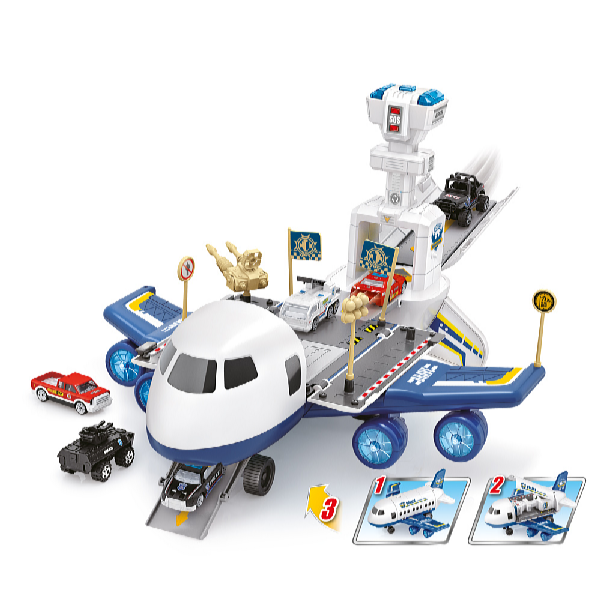 Kids World Set de joacă avion de poliție cu rampă - 35 x 35 x 20 cm