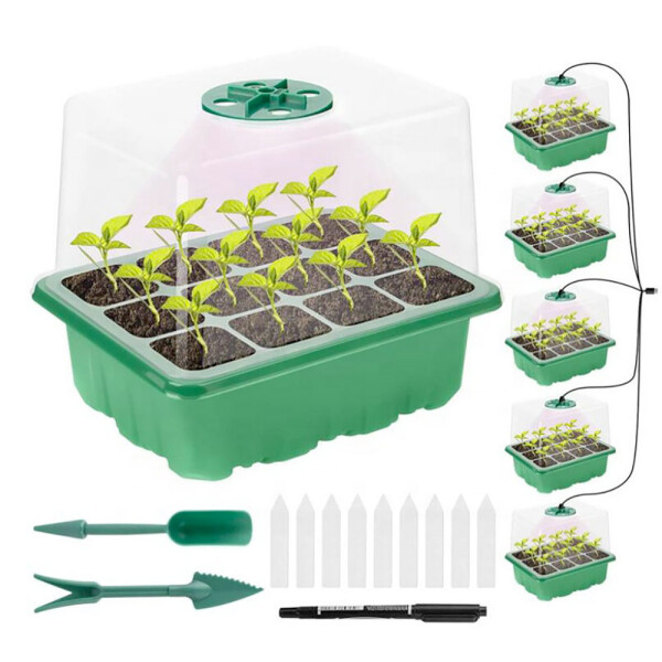 Garden King Mini seră pentru răsaduri cu iluminare LED, 12 răsaduri, 5buc