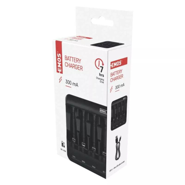 Emos Încărcător pentru 4 acumulatori AA/AAA, 300 mA, alimentare USB 5V/1A, BCN-40