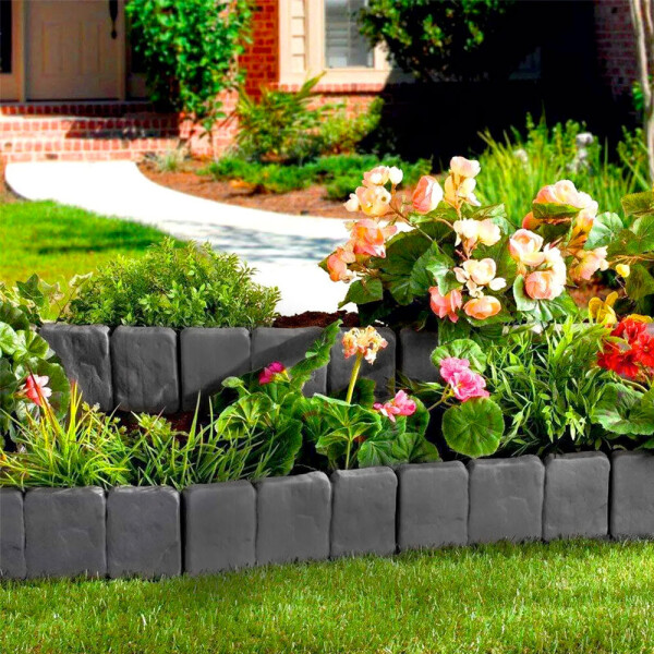 Garden King Bordură de grădină din plastic cu imitație de piatră - set 10 bucăți