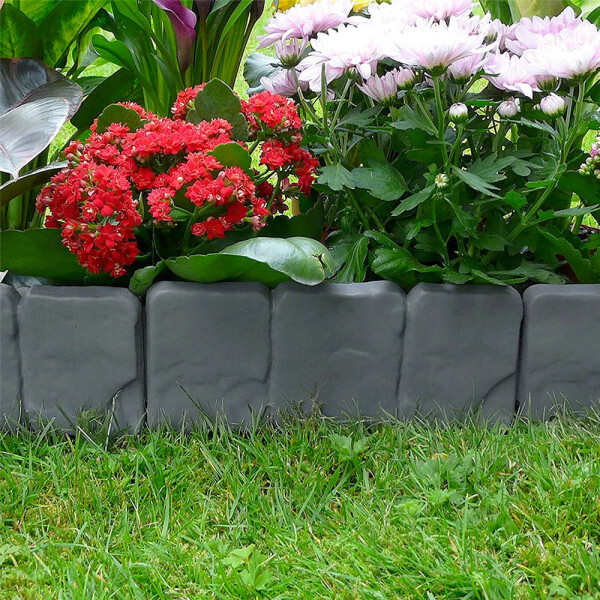 Garden King Bordură de grădină din plastic cu imitație de piatră - set 10 bucăți