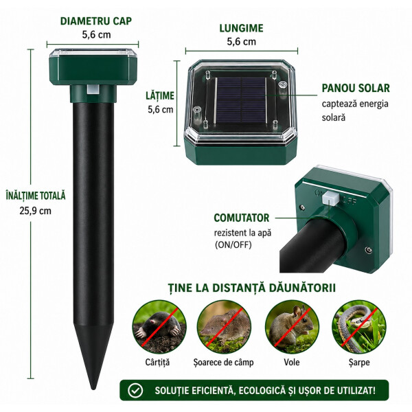 Garden King Aparat solar anti cârtițe Quadro SD-SL080A - set 2 buc.