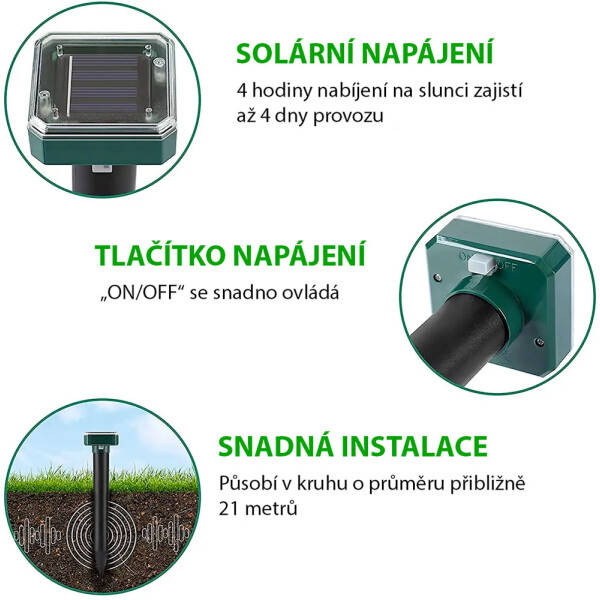 Garden King Aparat solar anti cârtițe Quadro SD-SL080A - set 2 buc.
