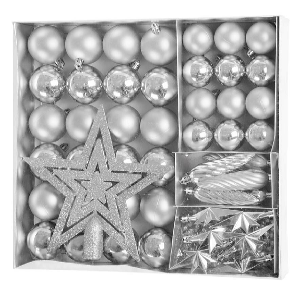 MagicHome Set de decorațiuni de Crăciun, 50 buc argintiu