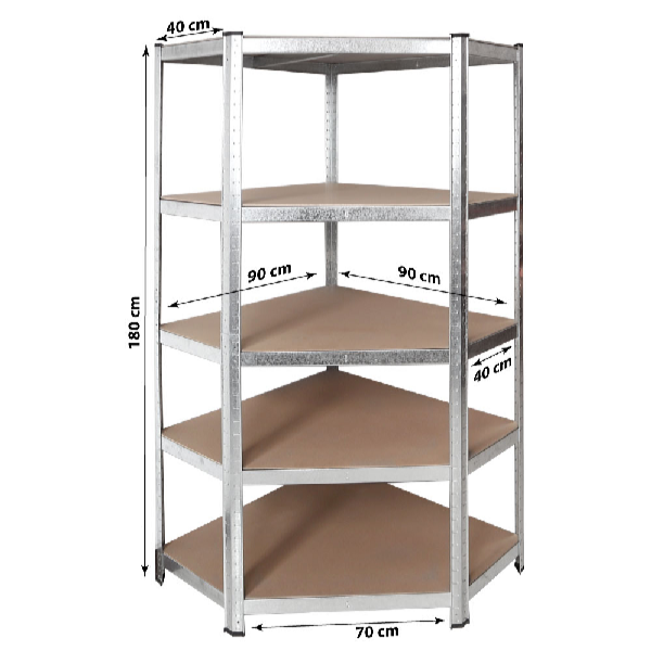 Profi Tools Raft metalic de colț 180 x 90 x 70 x 40 cm cu 5 rafturi ZEUS TC-081