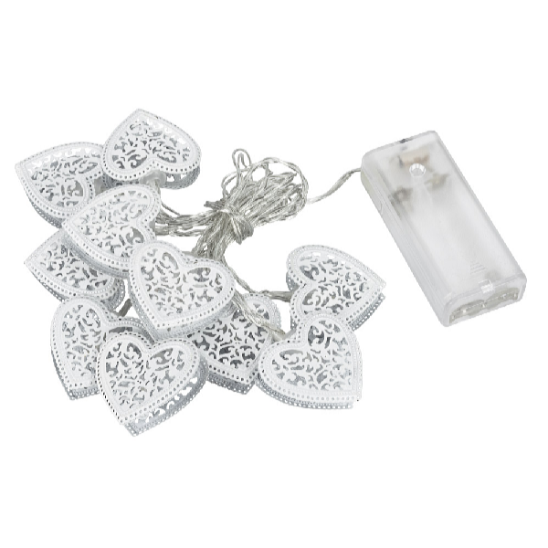 Platinium Instalație de lumină LED - inimi metalice, 1,6 m, alb cald