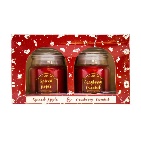 Arôme Lumânare parfumată de Crăciun Spiced Apple + Cranberry & Caramel, 2 x 85 g